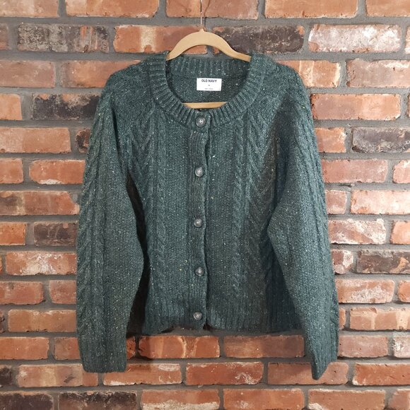 Old Navy Cropped Cableknit Cardigan Sweater in Green Christmas Preppy Women's 2X - Picture 3 of 7